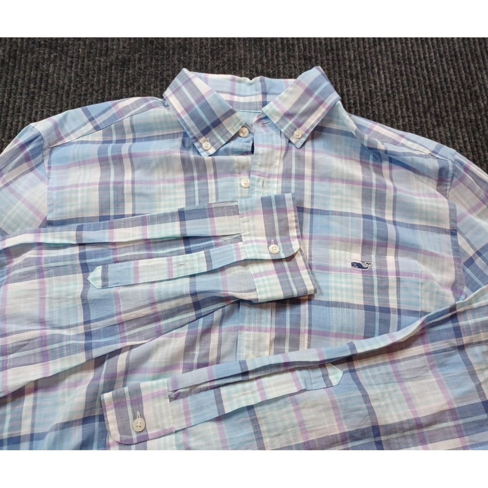 Vineyard Vines Shirt Mens M Blue Plaid Classic Fit Tucker Shirt Long Sleeve
